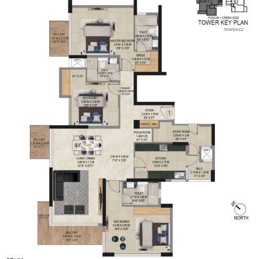 3 BHK-1203 Sqft